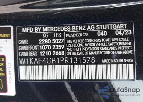 2023 Mercedes-Benz C 300 Sedan z USA, uszkodzony, nr VIN W1KAF4GB1PR131578